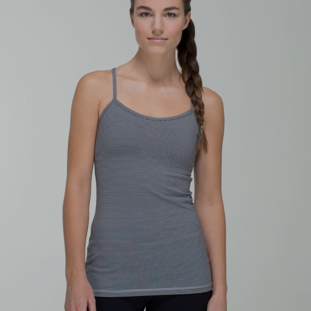 Lululemon Power Y Tank Black Gray Stripe Shelf Bra Racerback